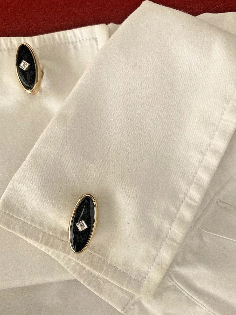 Vintage ANSON Black Onyx Crystal Cufflinks & Foster Tie Bar Set Gold Tone Tuxedo